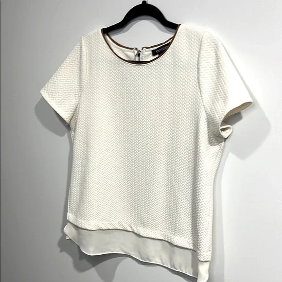 White House Black Market Cream textured blouse Top short sleeve size large - Picture 2 of 7
